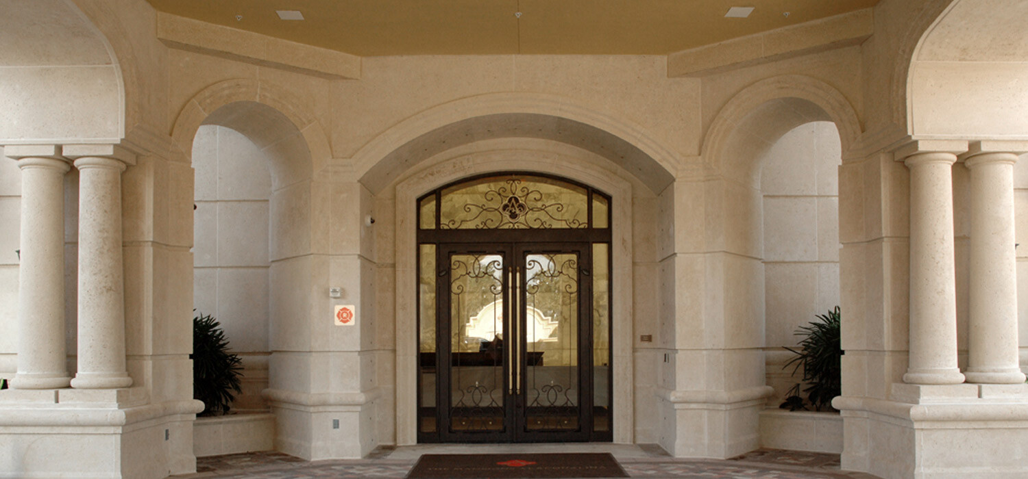 modern entryway classic look with stone casing and veneer